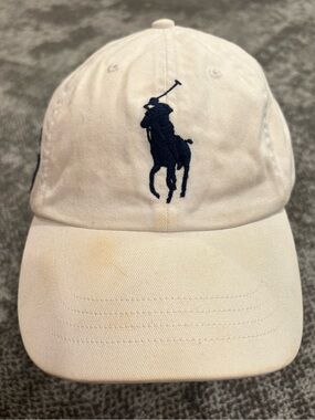 Polo Ralph Lauren Big Pony White Navy Blue Adjustable OSFA Hat